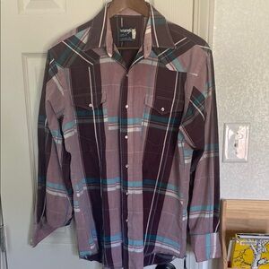 Wrangler Men's Cowboy Cut Pearlsnap Shirt - Pink and Teal